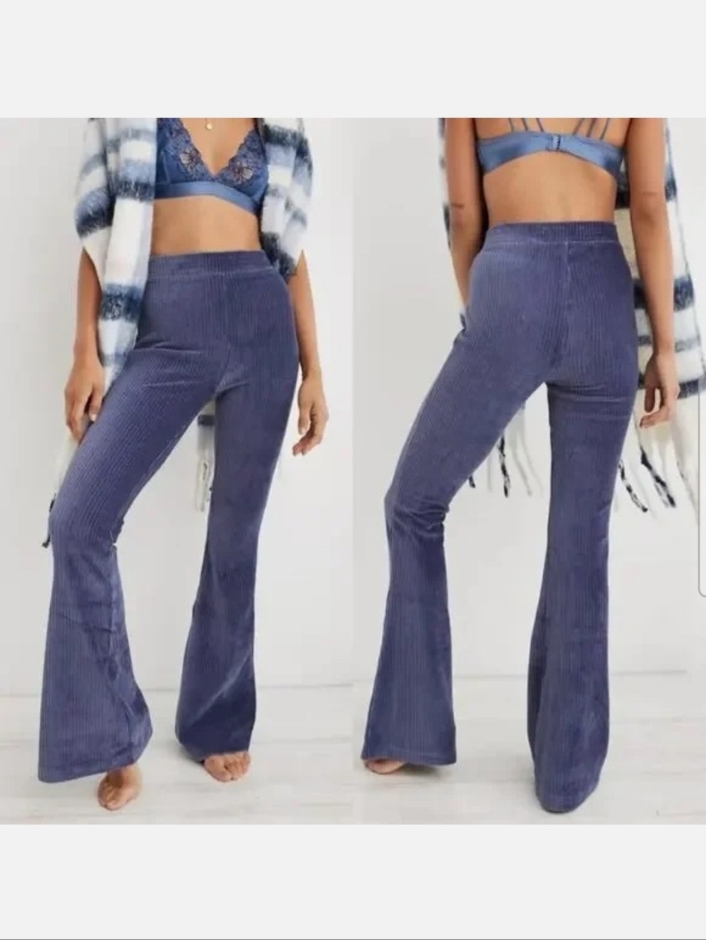 aerie Ribbed Pull On Groove Pants Blue
